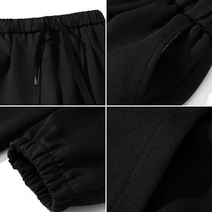 Spring Autumn Men Suit Thickened Warm Windproof Hooded Long Sleeve Trouser Solid Color Casual Sports Two Piece Running Sport Set