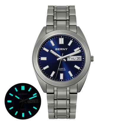 BERNY Titanium Watch for Men Supper Light Weight Wristwatch Super Luminous Sapphire 10ATM Waterproof Sport Field Quartz Watches