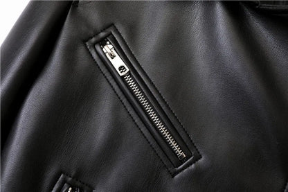 ZVRI classic black Spring and Autumn 2023 The new belt detachable epaulet motorcycle jacket leather jacket