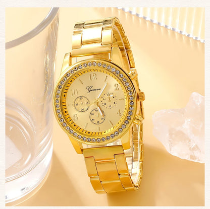 6PCS Set Luxury Watch Women Ring Necklace Earring Rhinestone Fashion Wristwatch Casual Ladies Watches Bracelet Set Clock