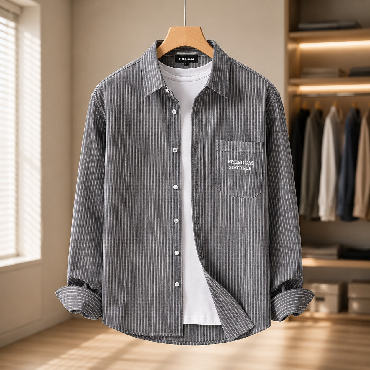STRIPE EMBROIDERED POCKET SHIRT