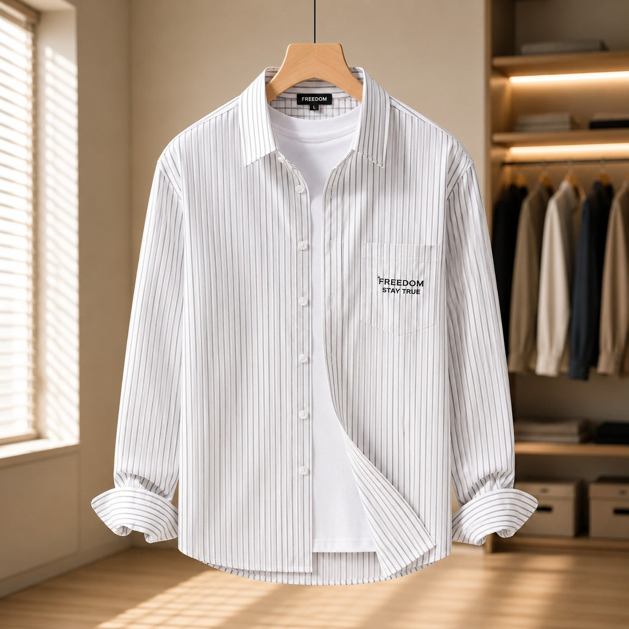 STRIPE EMBROIDERED POCKET SHIRT