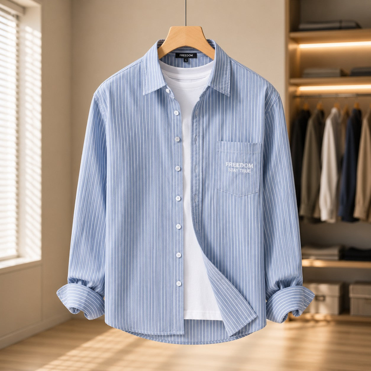 STRIPE EMBROIDERED POCKET SHIRT