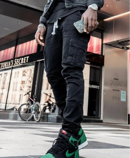 Jeans Men Pants Wash Solid Color Multi Pockets Denim Mid Waist Cargo Jeans Plus Size Fahsion Casual Trousers Male Daily Wear