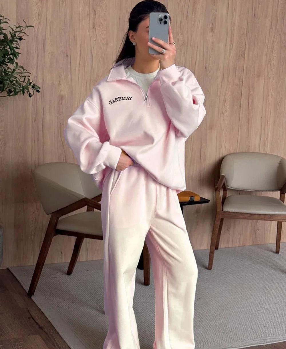 Two-piece Set with Thickened Embroidered Long-sleeved Sweatshirt and Long Pants Women’s Wear New Versatile Casual Fashionable