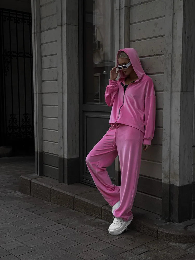 Two Piece Sets Women Matching Sets Tracksuit Jogger Y2k Autumn Winter Sports Elastic Waist Streetwear Pants Sweatshirts Pant Set