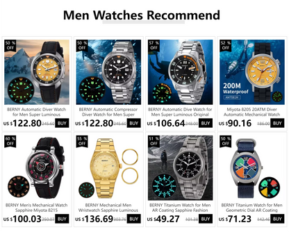 BERNY Titanium Watch for Men Supper Light Weight Wristwatch Super Luminous Sapphire 10ATM Waterproof Sport Field Quartz Watches