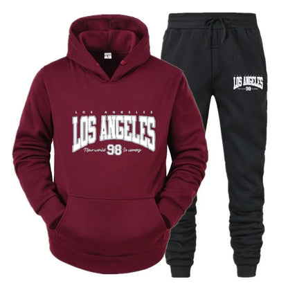 Autumn and winter unisex fashionable casual hooded sweatshirt and pants 2-piece set, warm and sporty brand printed set