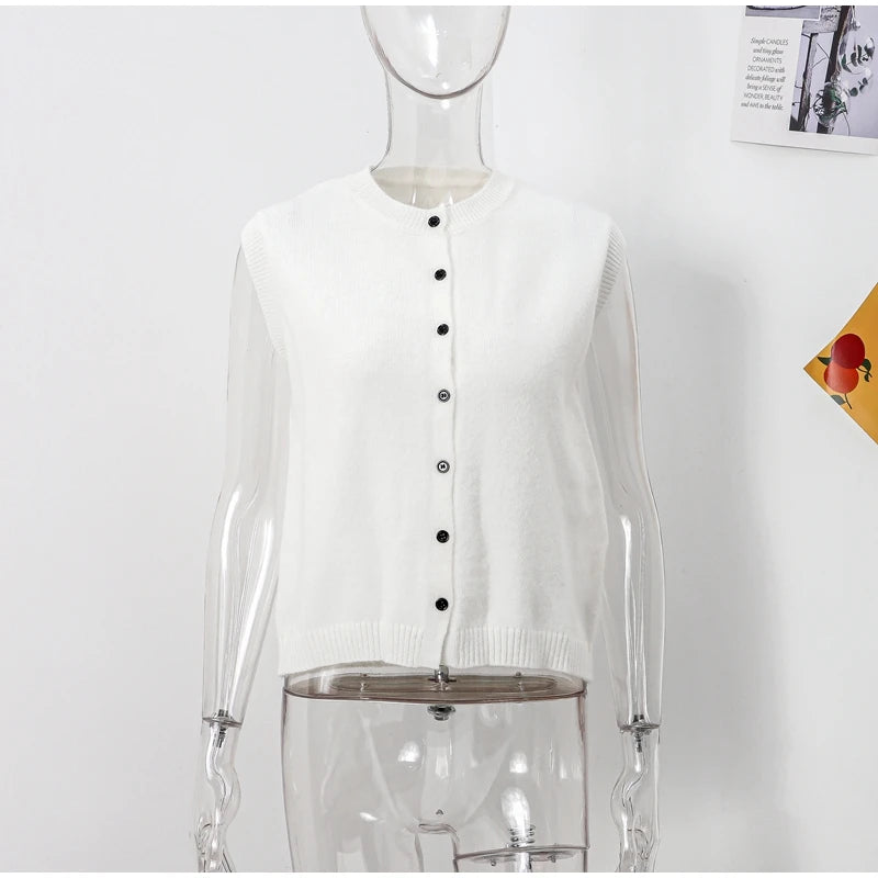 Casual Knitted Single Breasted Vest Women Loose Solid O Neck Sleeveless Female Waistcoat 2024 Autumn Lady All-match Streetwear
