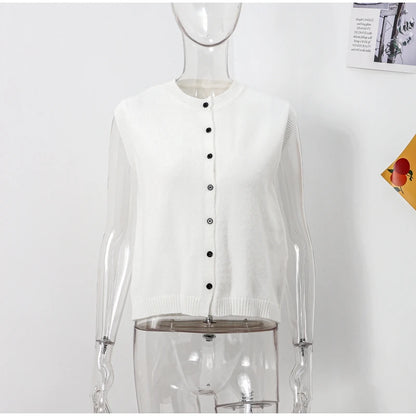Casual Knitted Single Breasted Vest Women Loose Solid O Neck Sleeveless Female Waistcoat 2024 Autumn Lady All-match Streetwear