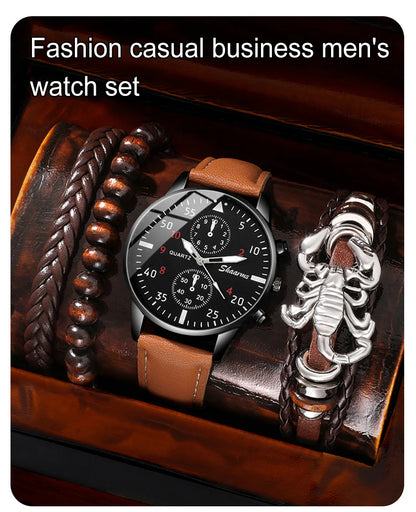 Fashion Mens Watches Luxury Casual Business Watch for Men Leather Strap Sports Big Dial Quartz Wrist Watch Relogio Masculino