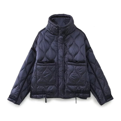 TRAFZA 2024 New Women Fashion Coat Long Sleeve Jackets With Drawstring Versatile Hight Street Outerwear Female Mujer Winter Coat