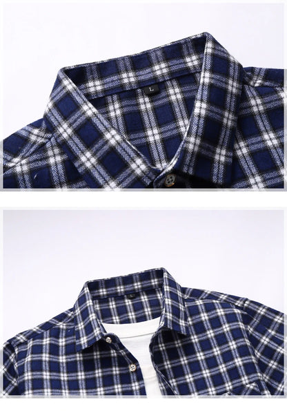 Striped Plaid Short Sleeved Shirt Men's Single-breasted Square Collar Cotton Shirts Summer Fashion Casual Camisa Men Chemise 7XL