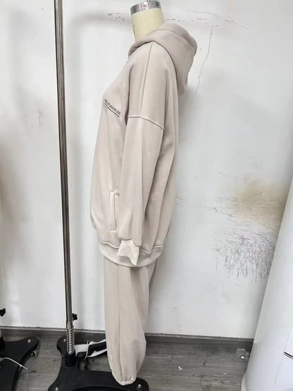 Women's Tracksuit Suit Autumn Fashion Warm Hoodie Sweatshirts Two Pieces Oversized Solid Casual Hoody Pullovers Long Pant Sets