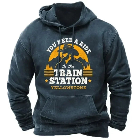 Vintage Men's Hoodie Yellowstone Park 3D Print Pullover Y2K Men's Tops Street Fashion Oversized Hoodie Casual Men's Clothing