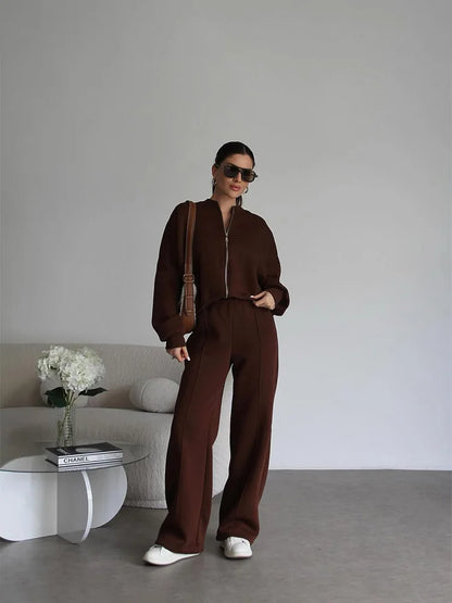 Autumn Winter Jacket Pant Two Piece Sets Women Pant Set Tracksuit Jogger Y2k Sweatshirts Sports Elastic Waist Pants Matching Set