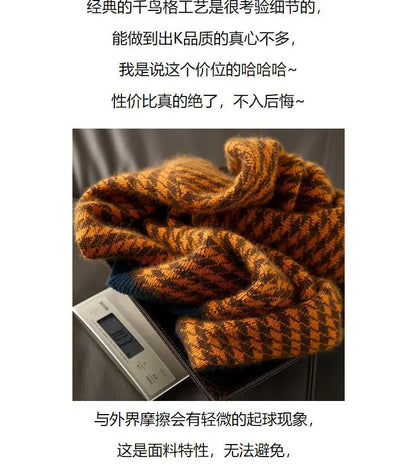 Houndstooth half turtleneck loose and thin knitted sweater women 22 autumn long sleeve casual plaid pullover sweater female