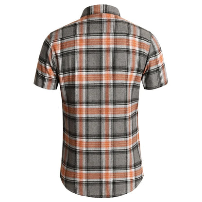 Striped Plaid Short Sleeved Shirt Men's Single-breasted Square Collar Cotton Shirts Summer Fashion Casual Camisa Men Chemise 7XL