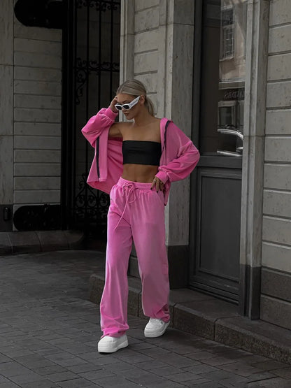 Two Piece Sets Women Matching Sets Tracksuit Jogger Y2k Autumn Winter Sports Elastic Waist Streetwear Pants Sweatshirts Pant Set