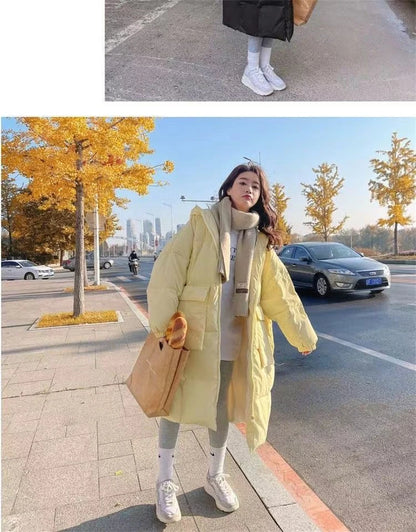 2024 New Korean Women's Jacket Winter Parkas Loose Hooded Cotton Padded Female Long Down Jacket Thicken Oversize Puffer Coats