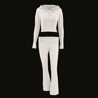 Tossy Knit Fashion 2 Piece-Set Trousers Hoodie Tracksuit Women Crop top Knitwear And Women's Pants Sets Female Trousers Outfits