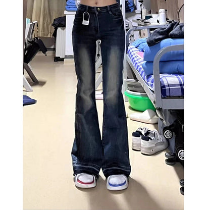 Women's Blue Baggy Flare Jeans Vintage Korean Low Waist Cowboy Pants Harajuku Denim Trousers 90s Aesthetic Y2k Emo 2000s Clothes