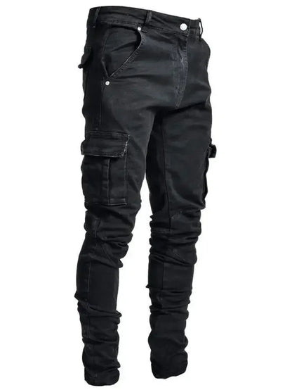 2024 Men Jeans Pencil Pants Cargo Denim Solid Ankle Length Washing Punk Mid Waist Sheath Gothic Slight Strech High Street