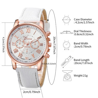 6PCS/Set Women's Watch  Fashion Roma Dial Quartz Watches Bracelets Set (Without Box)