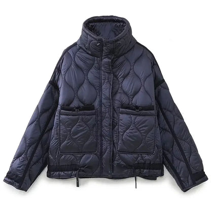 TRAFZA 2024 New Women Fashion Coat Long Sleeve Jackets With Drawstring Versatile Hight Street Outerwear Female Mujer Winter Coat