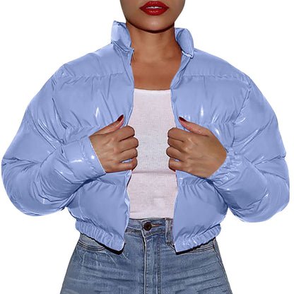 Womens Parkas With Hoods Cotton Coat Shiny Metal Short Cotton Coats Winter Jacket  Winter Clothes Women  manteau femme hiver