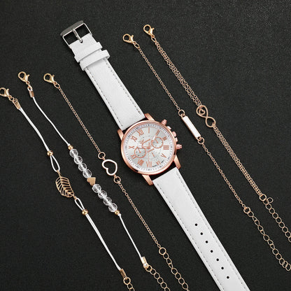 6PCS/Set Women's Watch  Fashion Roma Dial Quartz Watches Bracelets Set (Without Box)