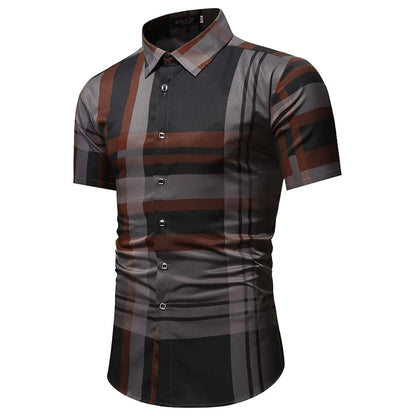 FGKKS 2023 Summer Short Sleeve Shirts for Men Fashion Tops Shirt Brand Striped Plaid Shirt Male