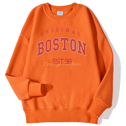 Original Boston Est.98 Street Letter Print Sweatshirt For Men Autumn Casual Hoodie O-Neck Soft Pullover Street Trend Clothes
