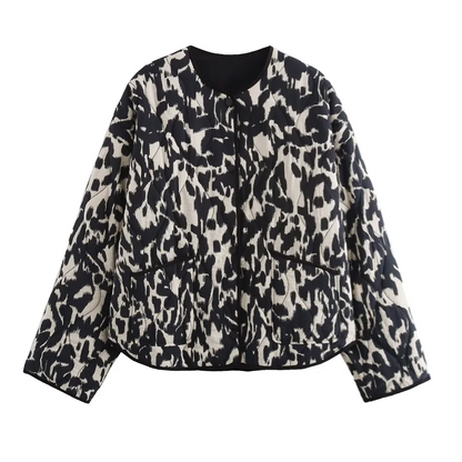 PB&ZA2024 Autumn New Women's Fashion Style Casual Loose Warm Versatile Animal Pattern Printed Cotton Jacket