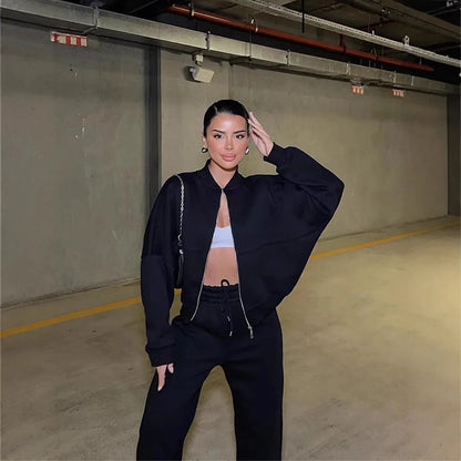 Autumn Winter Jacket Pant Two Piece Sets Women Pant Set Tracksuit Jogger Y2k Sweatshirts Sports Elastic Waist Pants Matching Set