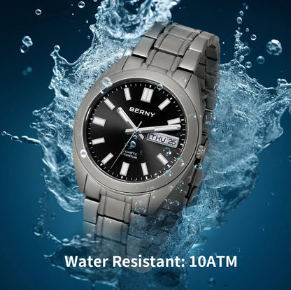 BERNY Titanium Watch for Men Supper Light Weight Wristwatch Super Luminous Sapphire 10ATM Waterproof Sport Field Quartz Watches
