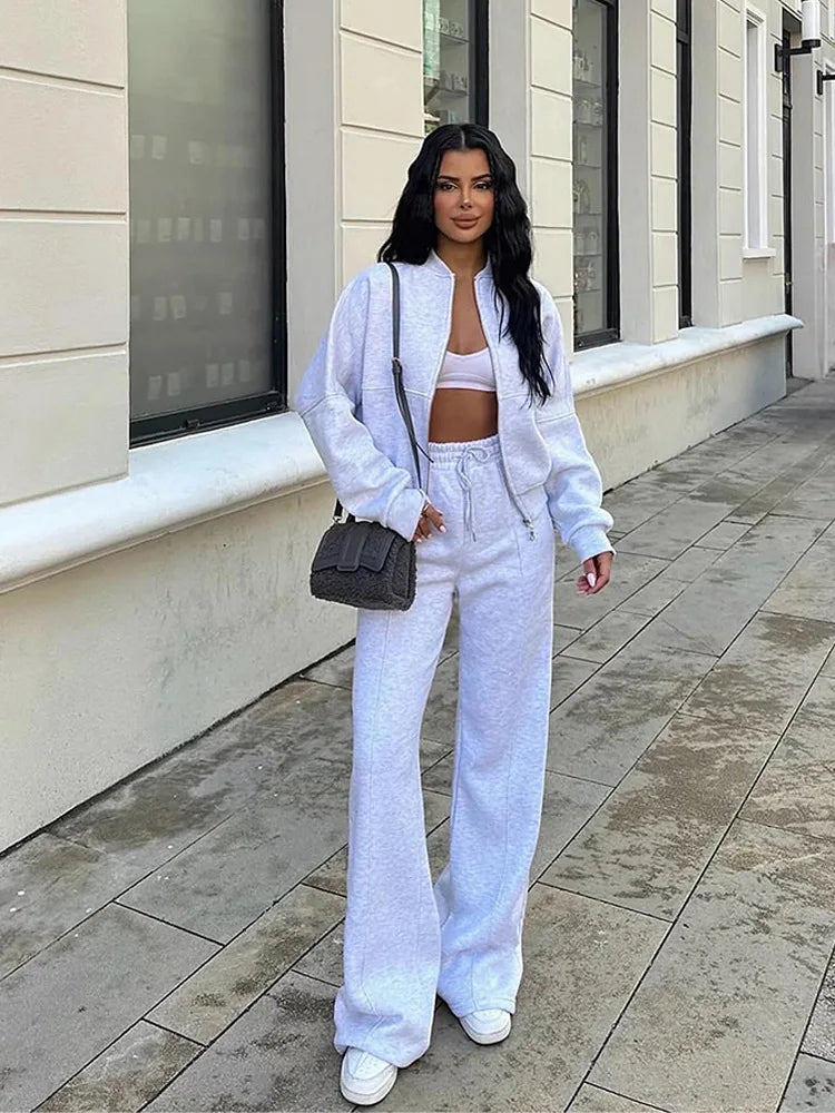 Autumn Winter Jacket Pant Two Piece Sets Women Pant Set Tracksuit Jogger Y2k Sweatshirts Sports Elastic Waist Pants Matching Set