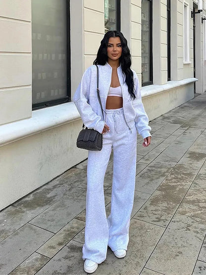 Autumn Winter Jacket Pant Two Piece Sets Women Pant Set Tracksuit Jogger Y2k Sweatshirts Sports Elastic Waist Pants Matching Set