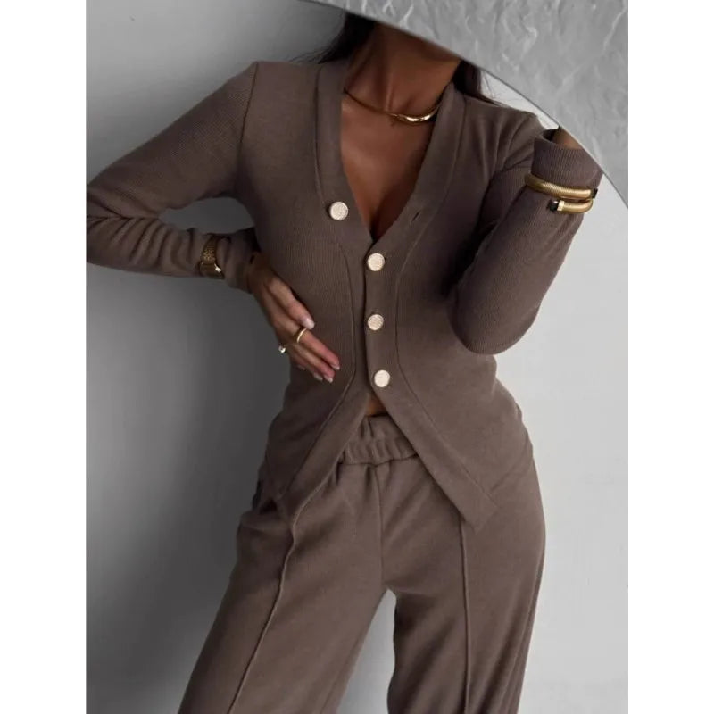 Autumn Tracksuit Pants Sets Women Outfits 2025 Casual Button Cardigan Pants Women's Suit New In Matching Sets Female Clothing
