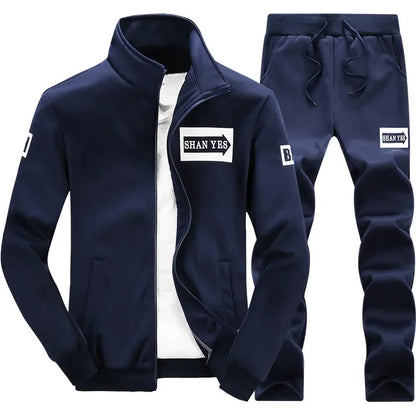 Tracksuits Men Polyester Sweatshirt Sporting Fleece 2021 Gyms Spring Jacket + Pants Casual Men's Track Suit Sportswear Fitness