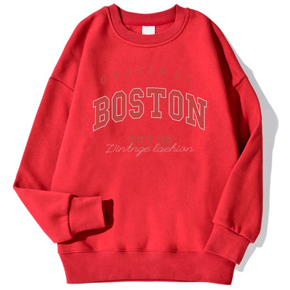 Original Boston Est.98 Street Letter Print Sweatshirt For Men Autumn Casual Hoodie O-Neck Soft Pullover Street Trend Clothes