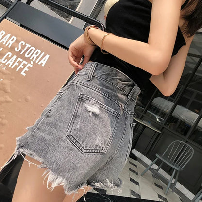 MISHOW Ripped Hole Fringe Denim Gray Shorts Women Casual Fashion Sexy Pocket Jean Shorts Streetwear 2023 Summer Female MX18B2217