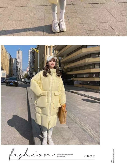2024 New Korean Women's Jacket Winter Parkas Loose Hooded Cotton Padded Female Long Down Jacket Thicken Oversize Puffer Coats