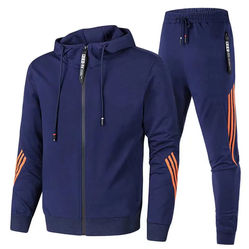 Men's Winter Tracksuit Set, Solid Color Hoodies and Drawstring Sweatpants, Loose Fit Leisure Sportswear Suit