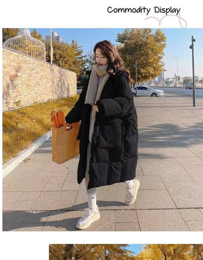 2024 New Korean Women's Jacket Winter Parkas Loose Hooded Cotton Padded Female Long Down Jacket Thicken Oversize Puffer Coats