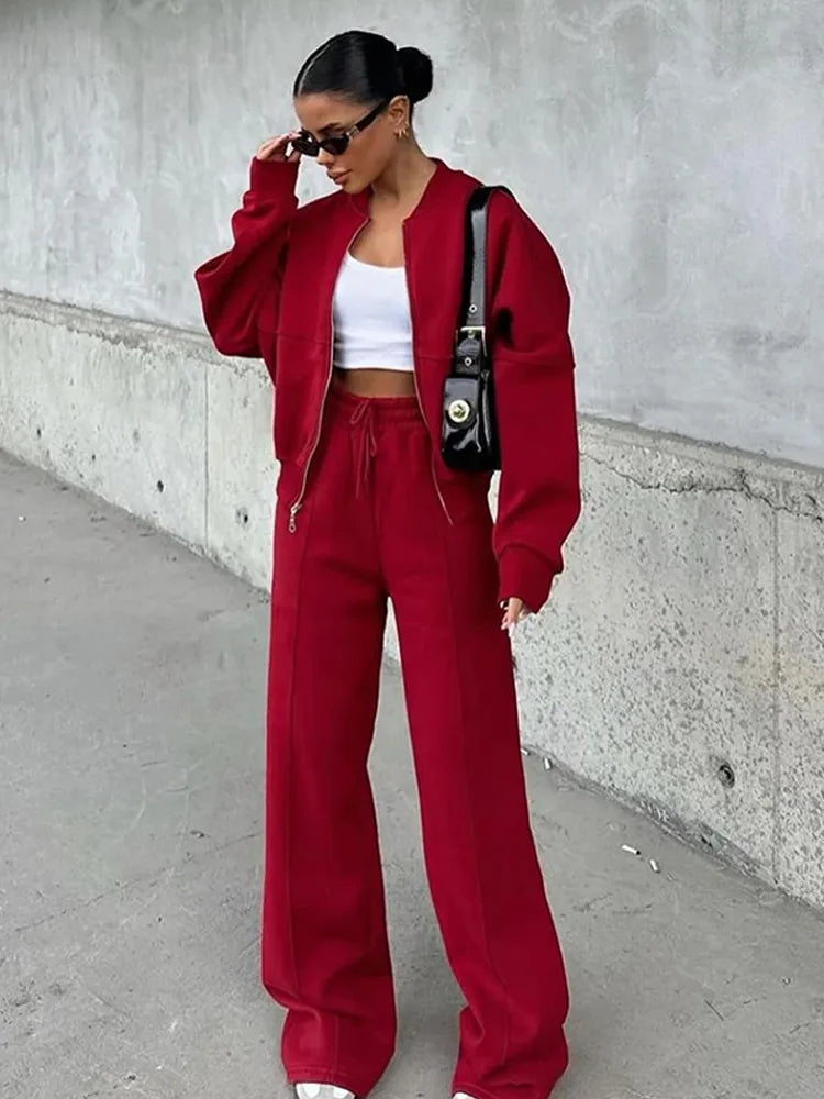 Autumn Winter Jacket Pant Two Piece Sets Women Pant Set Tracksuit Jogger Y2k Sweatshirts Sports Elastic Waist Pants Matching Set