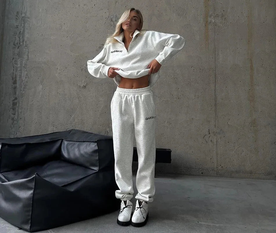 Two-piece Set with Thickened Embroidered Long-sleeved Sweatshirt and Long Pants Women’s Wear New Versatile Casual Fashionable