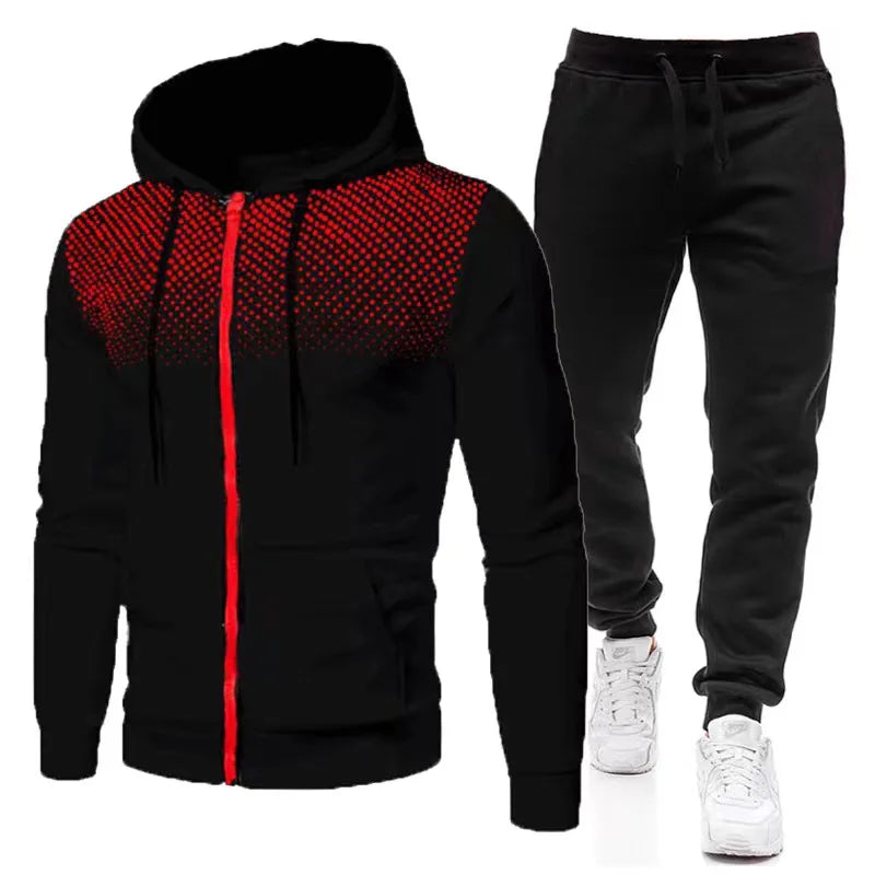 Men's Winter Tracksuit Set, Solid Color Hoodies and Drawstring Sweatpants, Loose Fit Leisure Sportswear Suit