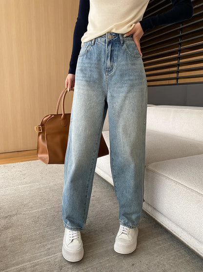 Curved Knife Cut Wide Leg Loose Jeans Look Slimmer 2024 Autumn Denim Pant
