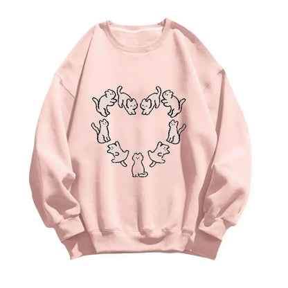 Korean Version of The New Cat Print Crew Neck Hoodie for Men and Women Loose Fit Casual Couple Autumn and Winter Long Sleeves
